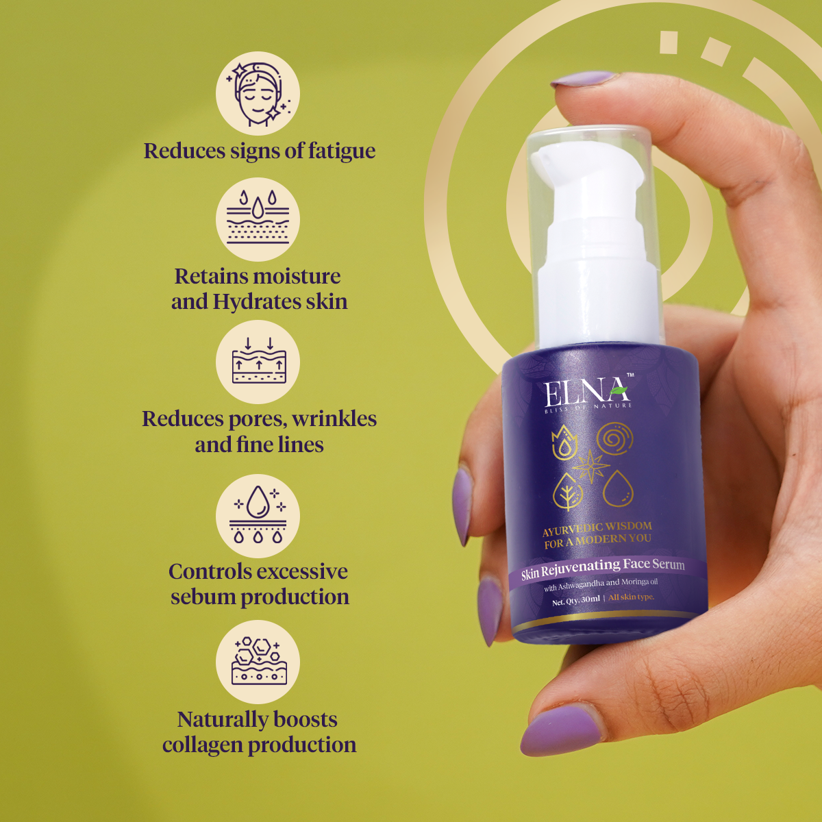 Skin Rejuvenating Face Serum with Ashwagandha and Moringa oil