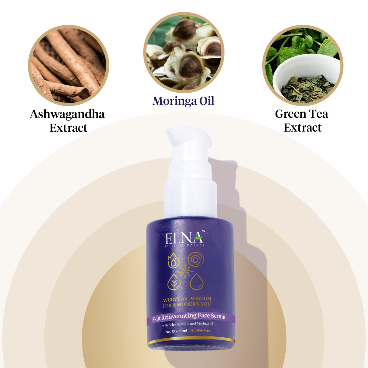 Skin Rejuvenating Face Serum with Ashwagandha and Moringa oil