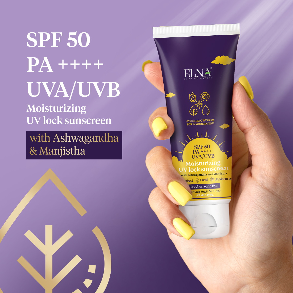 Moisturizing UV Lock Sunscreen SPF 50 PA++++ with Shatadhauta ghrit, Ashwagandha and Manjistha