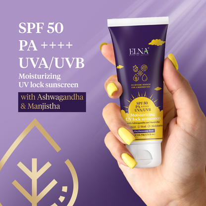 Moisturizing UV Lock Sunscreen SPF 50 PA++++ with Shatadhauta ghrit, Ashwagandha and Manjistha