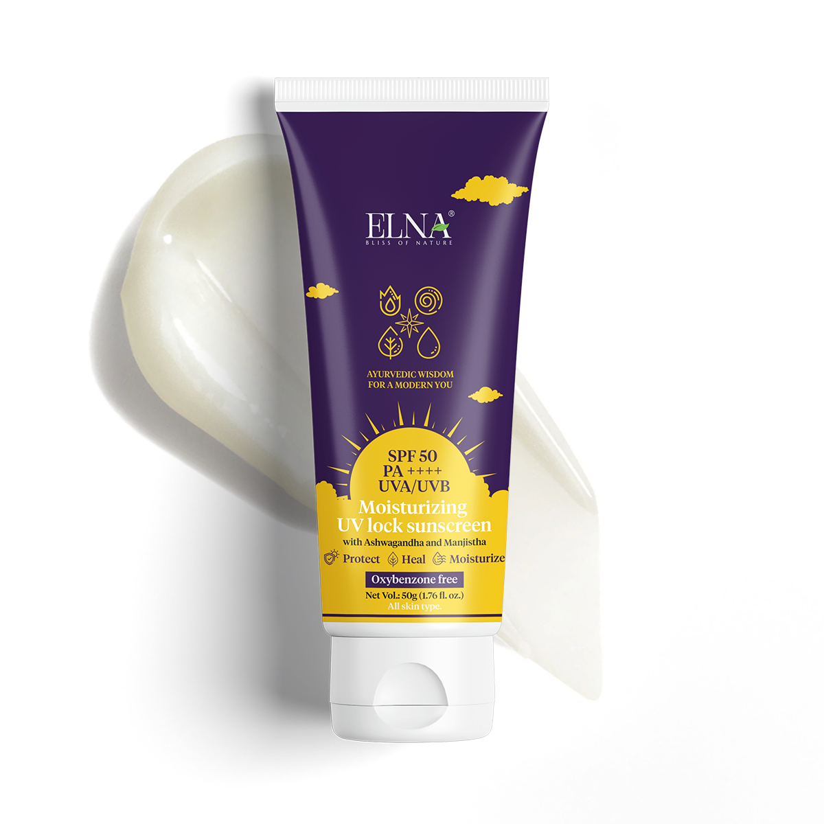 Moisturizing UV Lock Sunscreen SPF 50 PA++++ with Shatadhauta ghrit, Ashwagandha and Manjistha